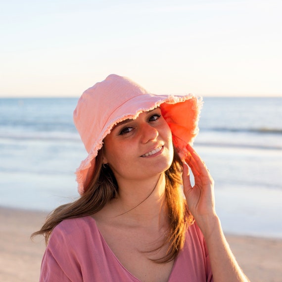 Pink Bucket Hat Women Cute Wide Brim Floppy Sun Protection Summer Frayed Sun  Hats Canvas 100% Washed Cotton Sunhat Best Gift for Her 