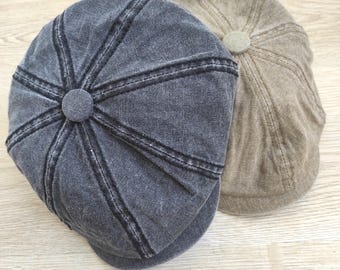 Black Cotton Summer 8 Panel Newsboy Cap, Peaky Blinders Hat, Baker Boy Hat, Irish Flat Cap, Premium Spring Men Hat, Ivy Hat, Gift for Him