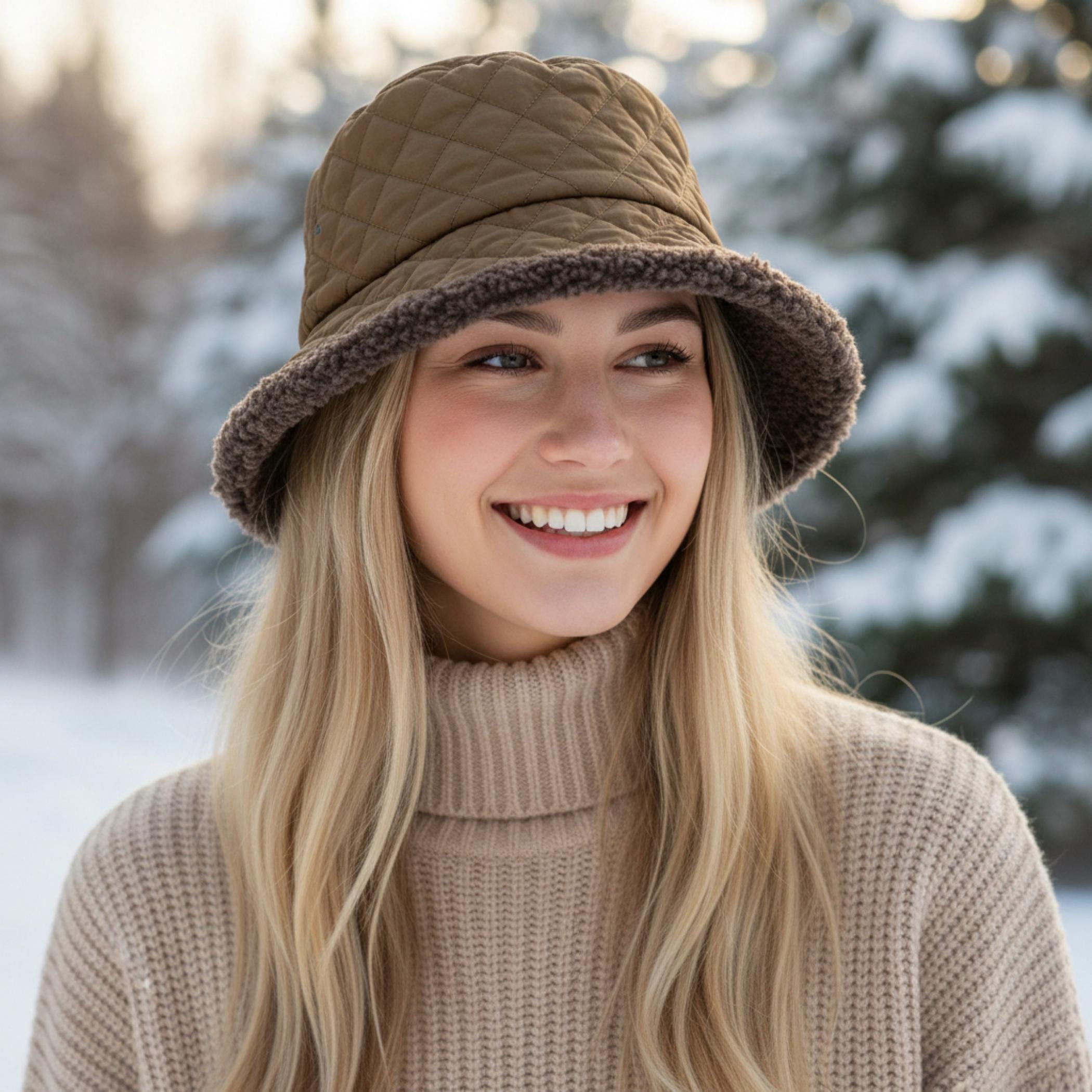 Cozy Vegan Sherpa Bucket Hat: Quilted Winter Warmth for 