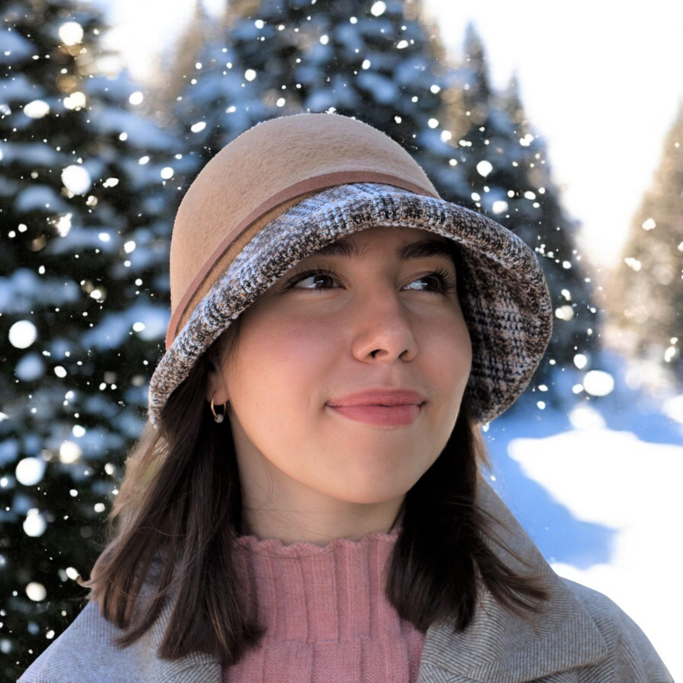 Vintage Wool Cloche Hat Adjustable Derby Style Winter Sun Protection Women main image 4