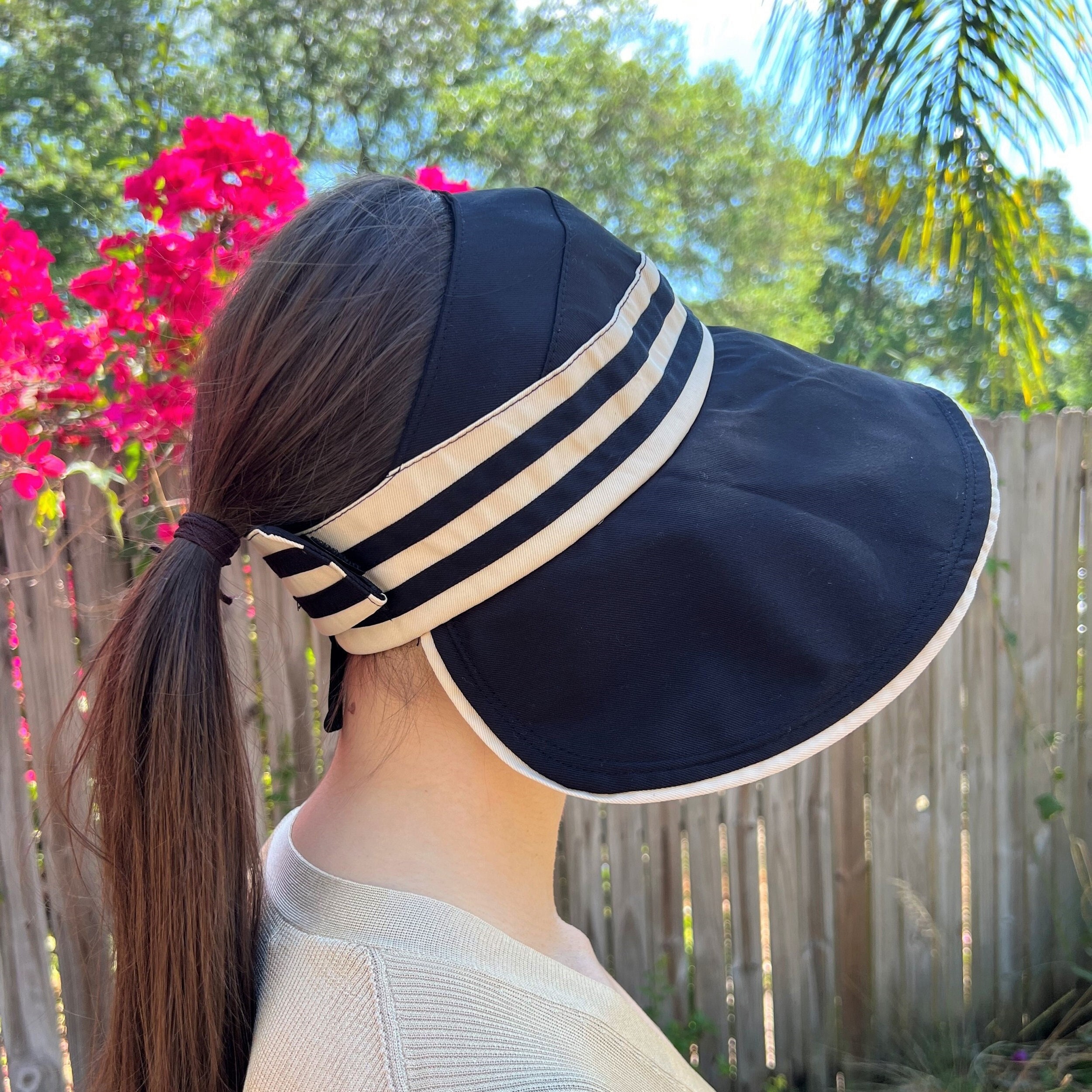 Foldable Adjustable Ponytail Sun Hat Breathable 100% Cotton Wired