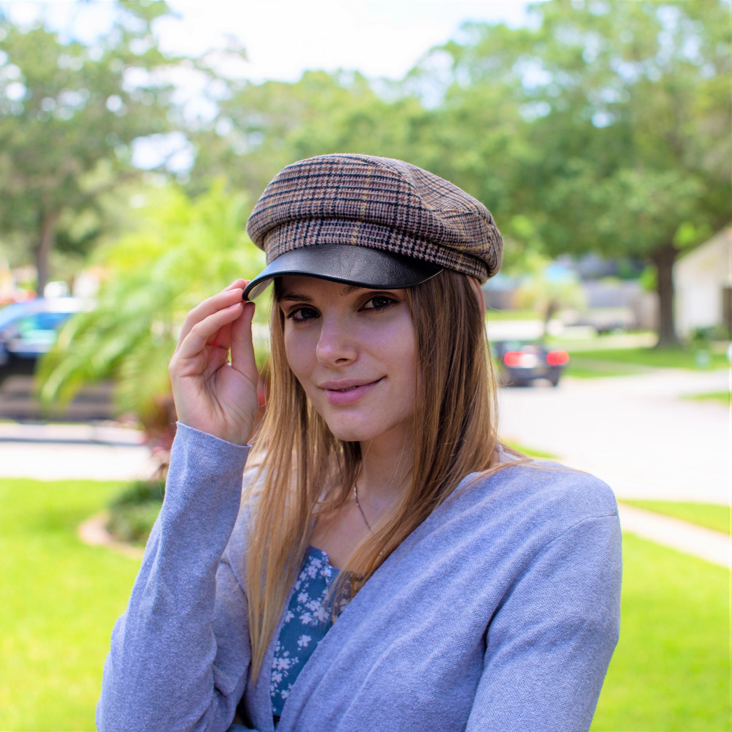 Newsboy Hat for Women, Plaid Gray Newsboy Cap, Greek Sailor  display picture 3