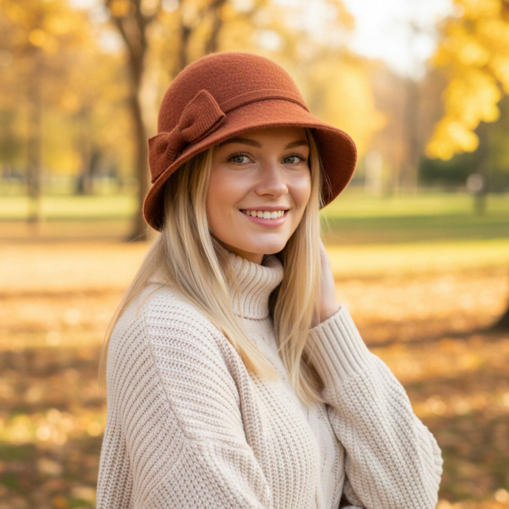 Acrylic Knit Bucket Hat Vintage Cloche Winter Warm Travel Packable Vintage Knit Floppy Bucket Cloche Hat Tan Acrylic Size M  main image 4