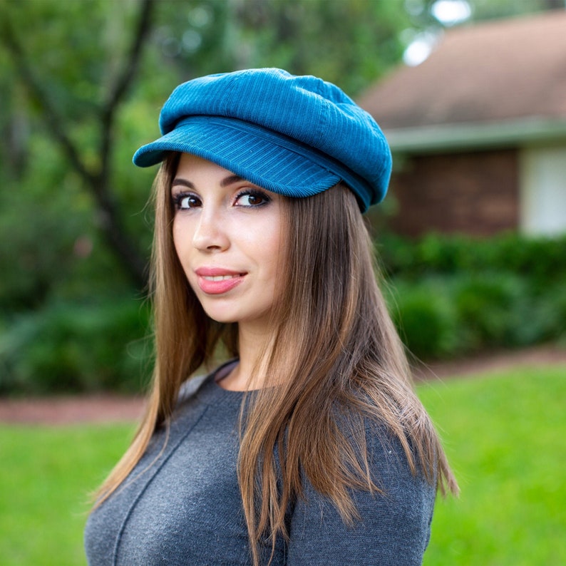 Women Ladies Corduroy hat Blue Newsboy Hat Retro Vintage Etsy