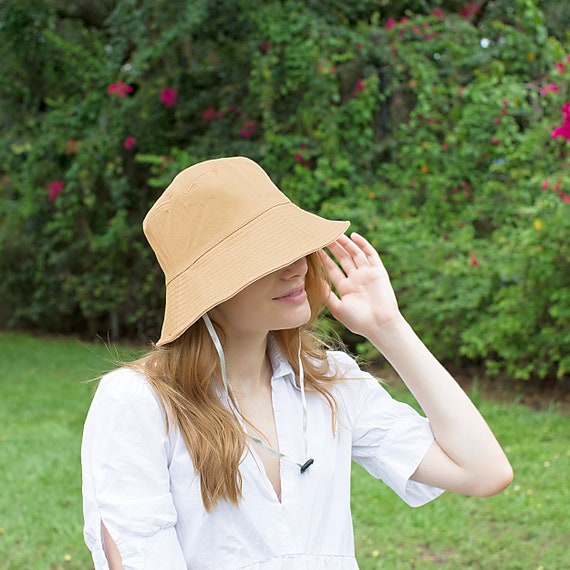 Pink Sun Hat Womens Bucket Hat with Strings Cotton Everyday Sun Protection Packable Summer Vacation Sunhat Chin Strap Best Gift for Women