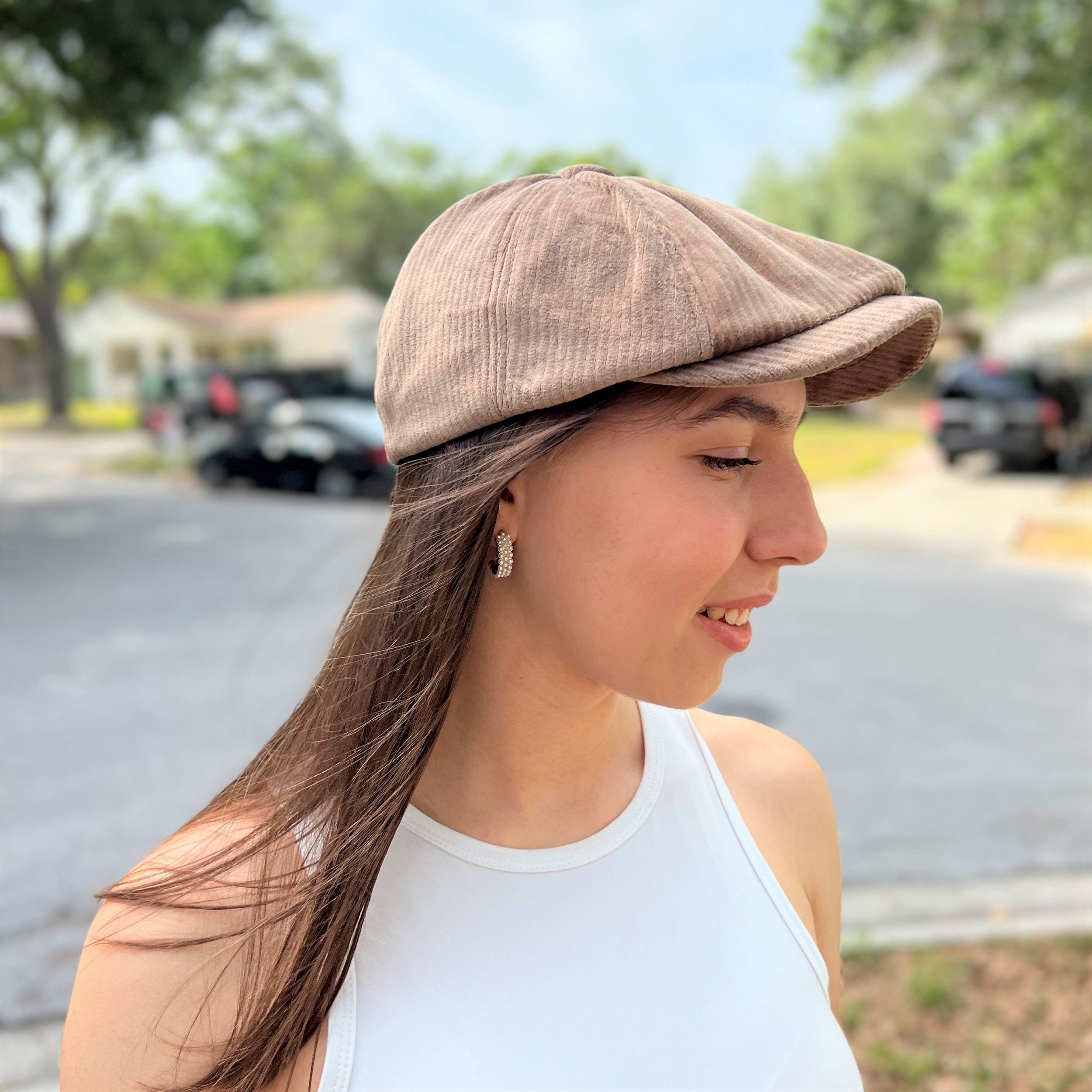 Black Corduroy Newsboy Hat Women, Flat Cap Baker Boy Cotton