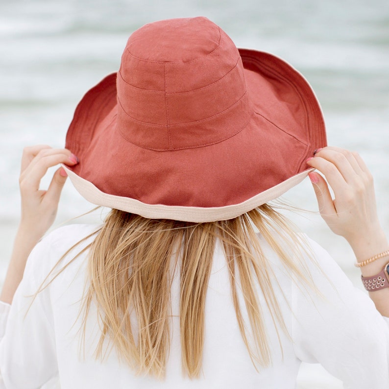 Wide Brim 5 Sun Hat Womens Bucket Floppy Beach 100% Cotton Wedding Hat Wide Brimmed Sunhat Elegant Vacation Honeymoon Gift for Her image 3