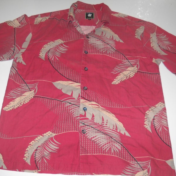 AUREUS Silk Hawaiian Vintage, Men's Medium Authentic Island Crafted 100% Silk, Hawaiian Short Sleeve, Button Front, Correl & Floral Pastels