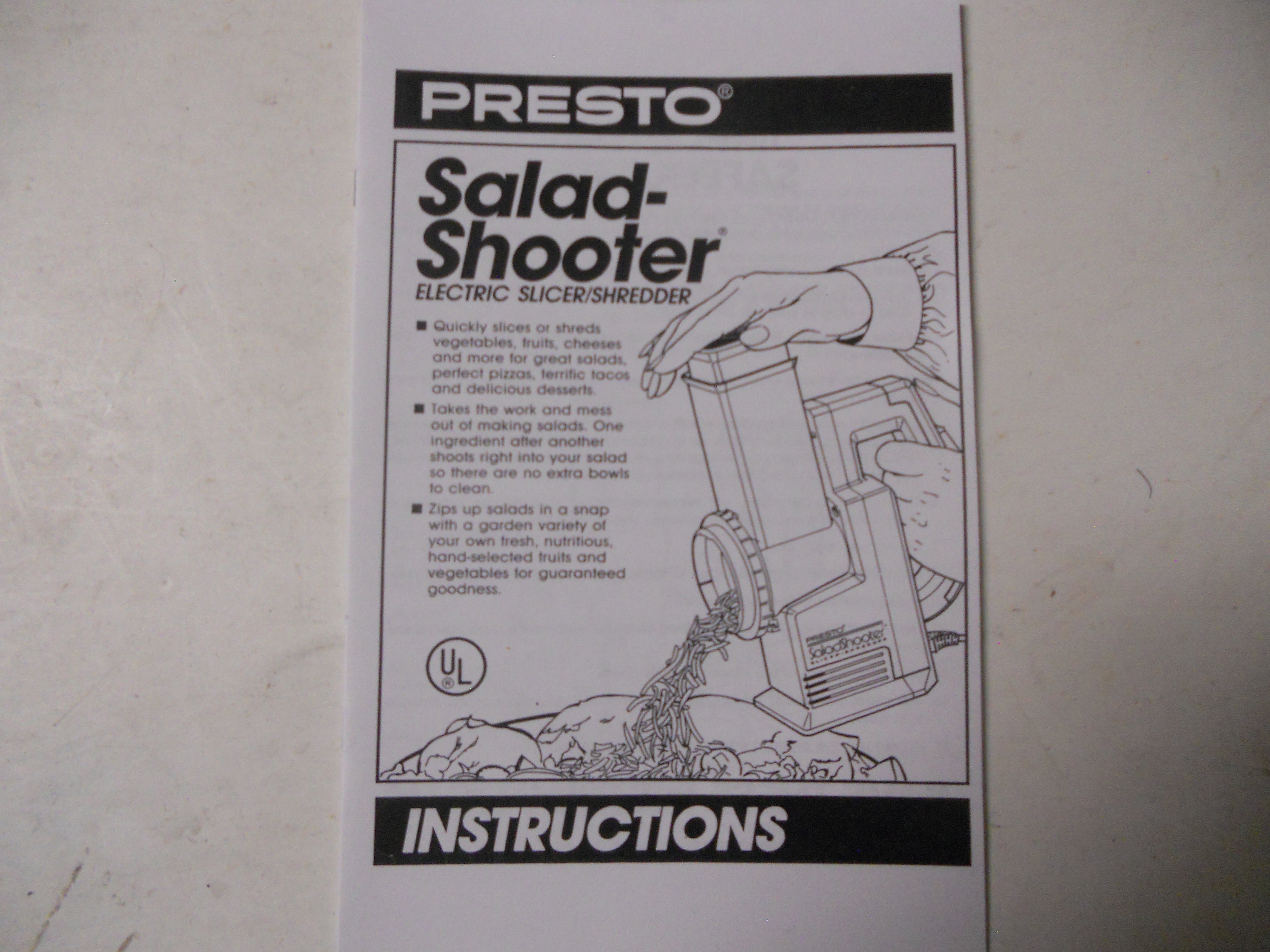 Presto Salad Shooter Electric Slicer Shredder w/ 2 Cones 02910