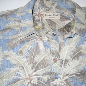 Vintage Cooke Street Men&#39;s 2XLarge Authentic Island Crafted 100% Cotton Hawaiian Island Style Short Sleeve, Button Front Blue, Tan Shirt **
