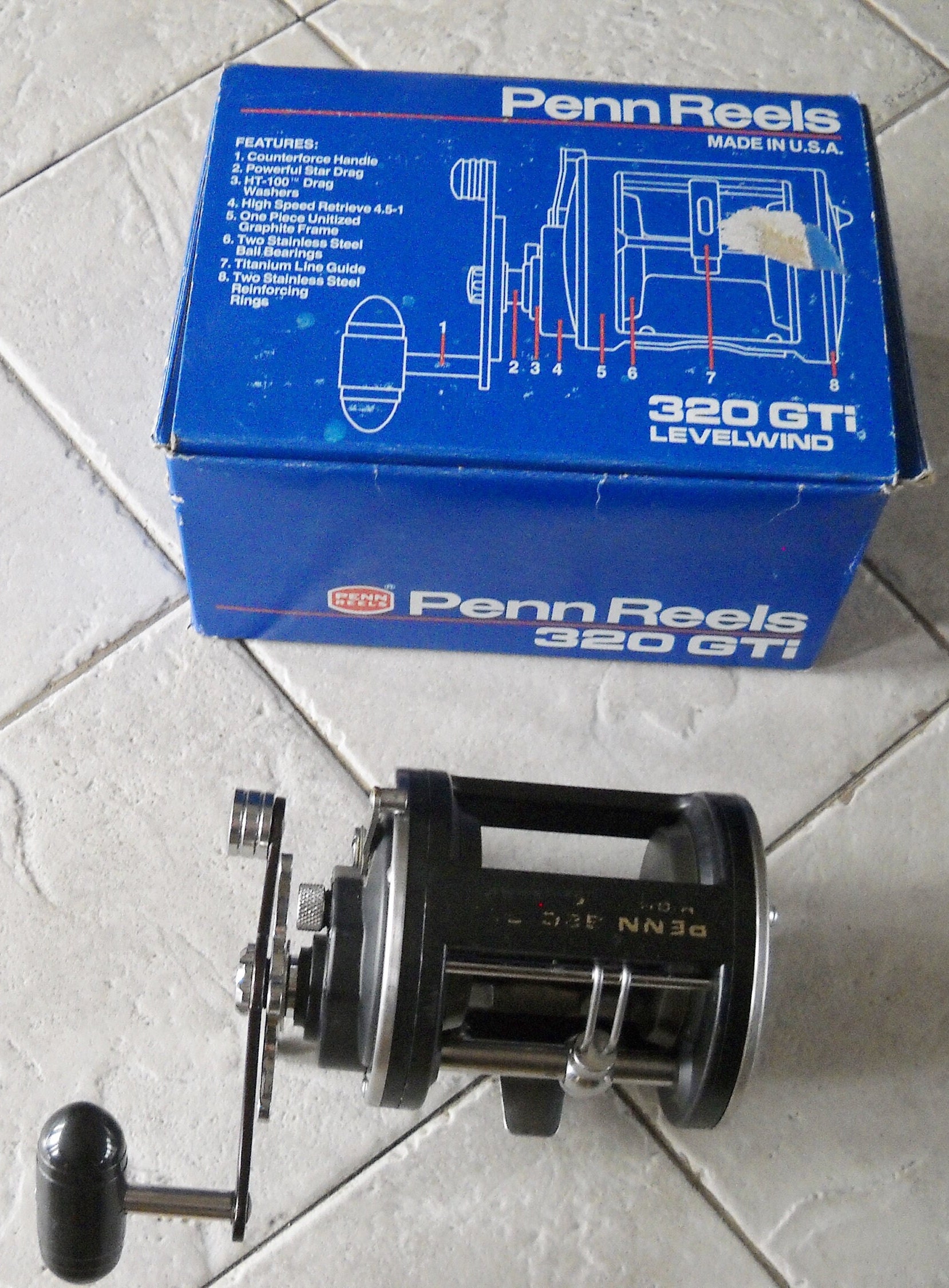 Nice Condition, Vintage Penn G320, Level Wind, Hi Speed, Fishing Reel,  Stainless Spools, Black Color, Used Freshwater Only, Made in USA 