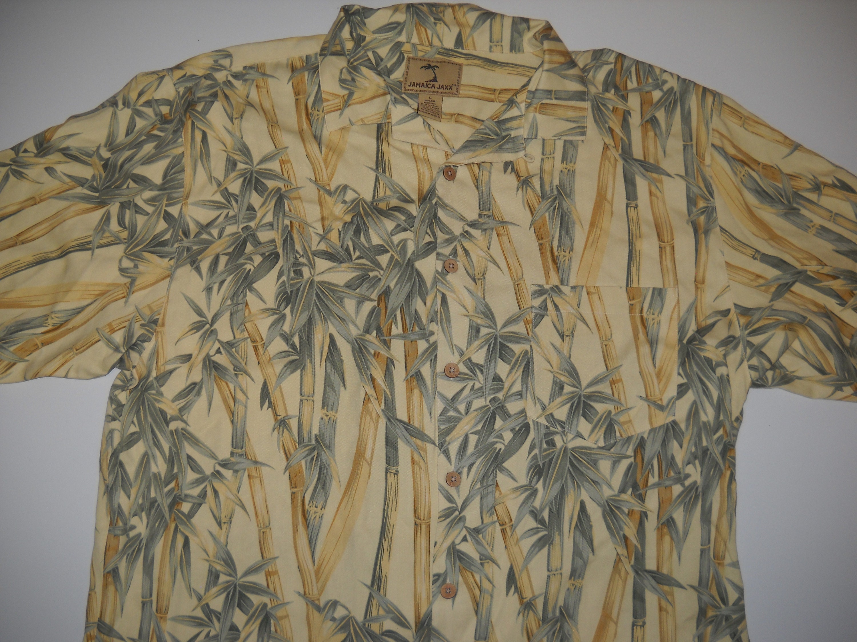 Jamaica Jaxx Mens 100% Silk Hawaiian Shirt Classic Button Up Large