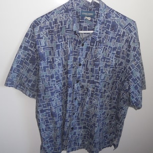 Vintage Cooke Street Mens 2XLarge Authentic Island Crafted 100% Cotton Hawaiian Island Style Short Sleeve, Button Up Blue, White Shirt 96 **