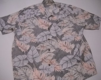 Vintage Tommy Bahama, Men's XXLarge, Authentic Island Crafted Silk Cotton Hawaiian Style Short Sleeve Button Front Gray Pastel Shirt,112 **