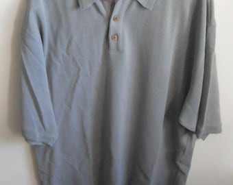 Vintage Tommy Bahama Mens Large Blue Gray Authentic CasualCrafted 75% Silk, Golf or Casual Style Short Sleeve, 3 Button Neck, Polo Shirt **