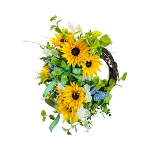 Sunflower wreath for front door, Sunflower Butterfly Grapevine Wreath, Country porch décor, Rustic Farmhouse  wreath