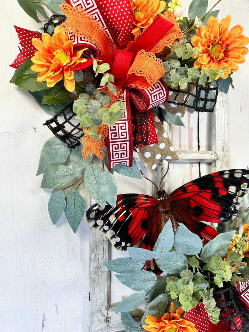 Distressed Wood Window Frame With Florals Rustic White Washed Window