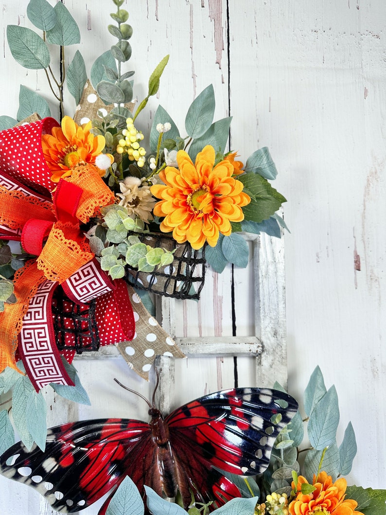 Distressed Wood Window Frame With Florals Rustic White Washed Window
