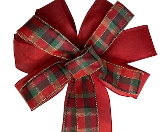 Christmas Bow, Tartan Plaid Christmas Bow, Holiday Classic Bow, Plaid Wreath Bow,