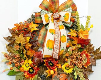 Fall Sunflower Wreath, Rustic Wreath Front Door, Fall Harvest Wreath, Autumn Decor,