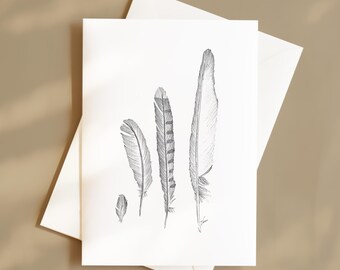 Four Feathers Notecards: Hand Drawn Pen & Ink Art - Stationery Set