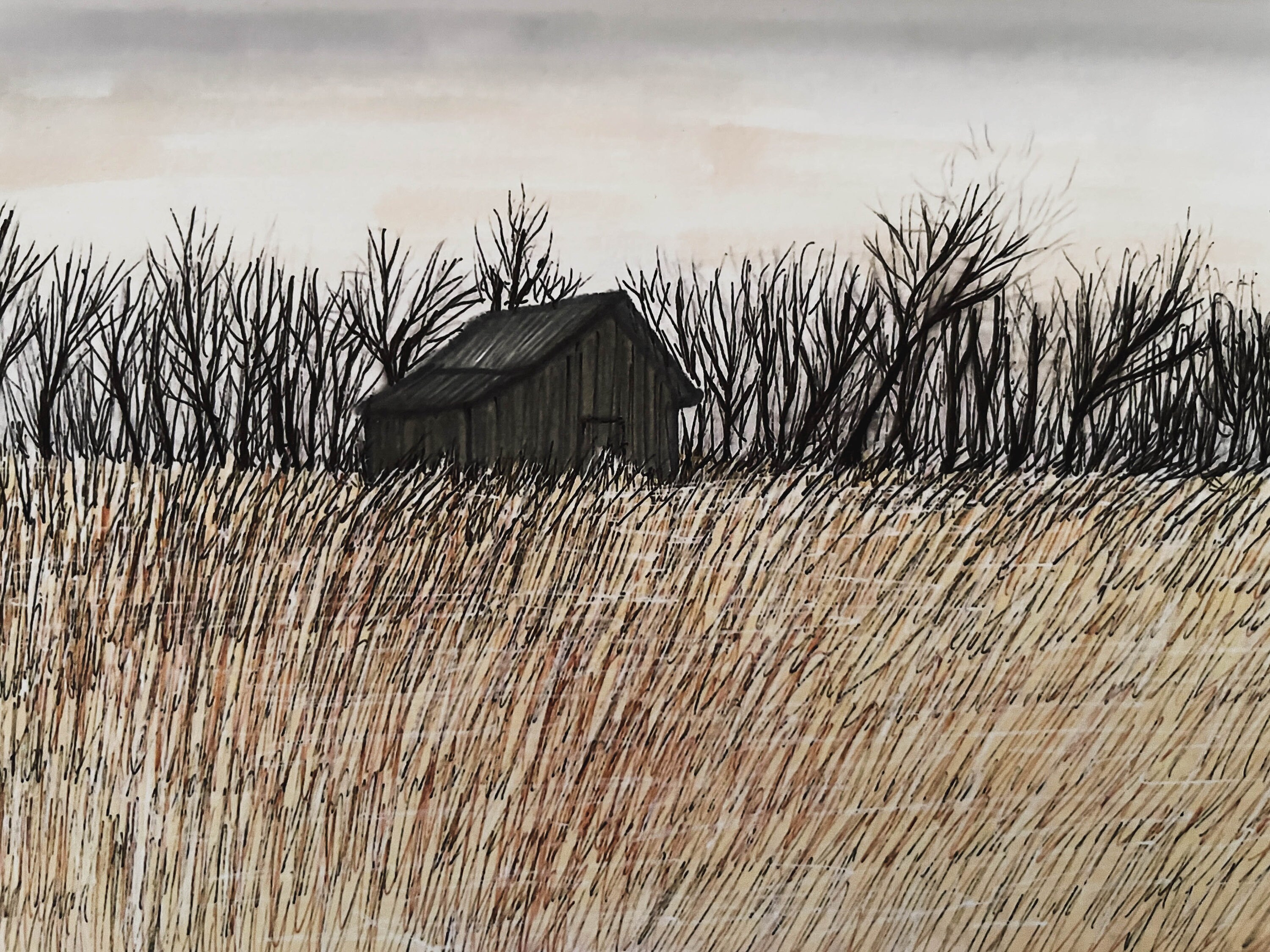 Winter Rye Drawuing Winter Barn Print, Pen and Ink Drawing - Etsy