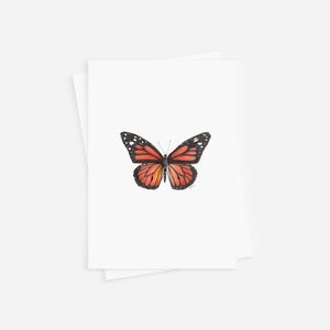 Cartes pour lettres papillon monarque, seule ou lot de 6, cartes vierges et enveloppes, dessin à la plume et encre, oeuvres d'art dessinées à la main, ensemble de papeterie