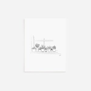 Tarjetas de plantas de interior, tarjetas y sobres en blanco, dibujo a pluma y tinta, arte en blanco y negro, ilustración de la naturaleza dibujada a mano, papelería