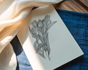 Tarjetas de tulipanes, tarjetas en blanco y sobres