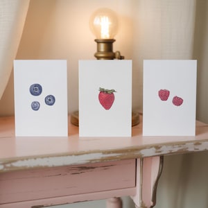 Berries Notecard Set, 6 Blank Cards and Envelopes, Pen and Ink Drawing, Fruit Stationary Art, Hand Drawn Strawberry, Blueberry, Raspberry