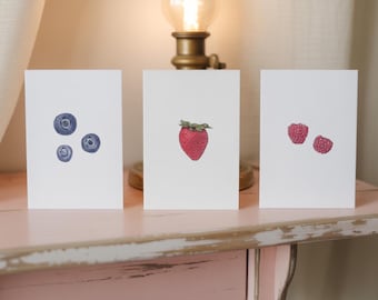 Berry Notecard Set: Pen & Ink Fruit Art - 6 Blank Cards