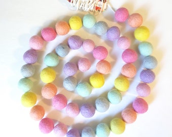 Felt Pom Pom Garland | Pastel colors Entry Kids Room Nursery Decor | Felt Ball Bunting Baby Shower Birthday Decor Pastel Rainbow FAST SHIP