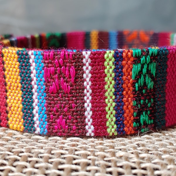 Fabric Cuff Bracelet Aztec Jewelry Guatemala Woven Bracelet Textile Festival Cotton Polyester Wrap Bracelet