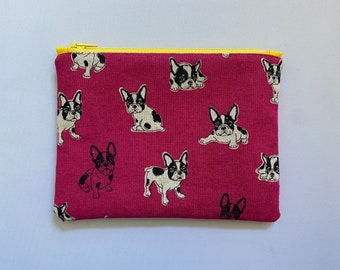 Boston Terrier Zipper Pouch, fully lined and interfaced for softer and sturdier feel, Handmade with love in USA, Fabric made in Japan