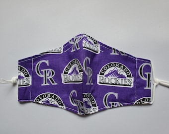 Colorado ROCKIES MLB fabric Face Mask, 100% Cotton w/ Filter Pocket, Handmade in USA, adult s-xl, kid sizes, Modified Olson Style