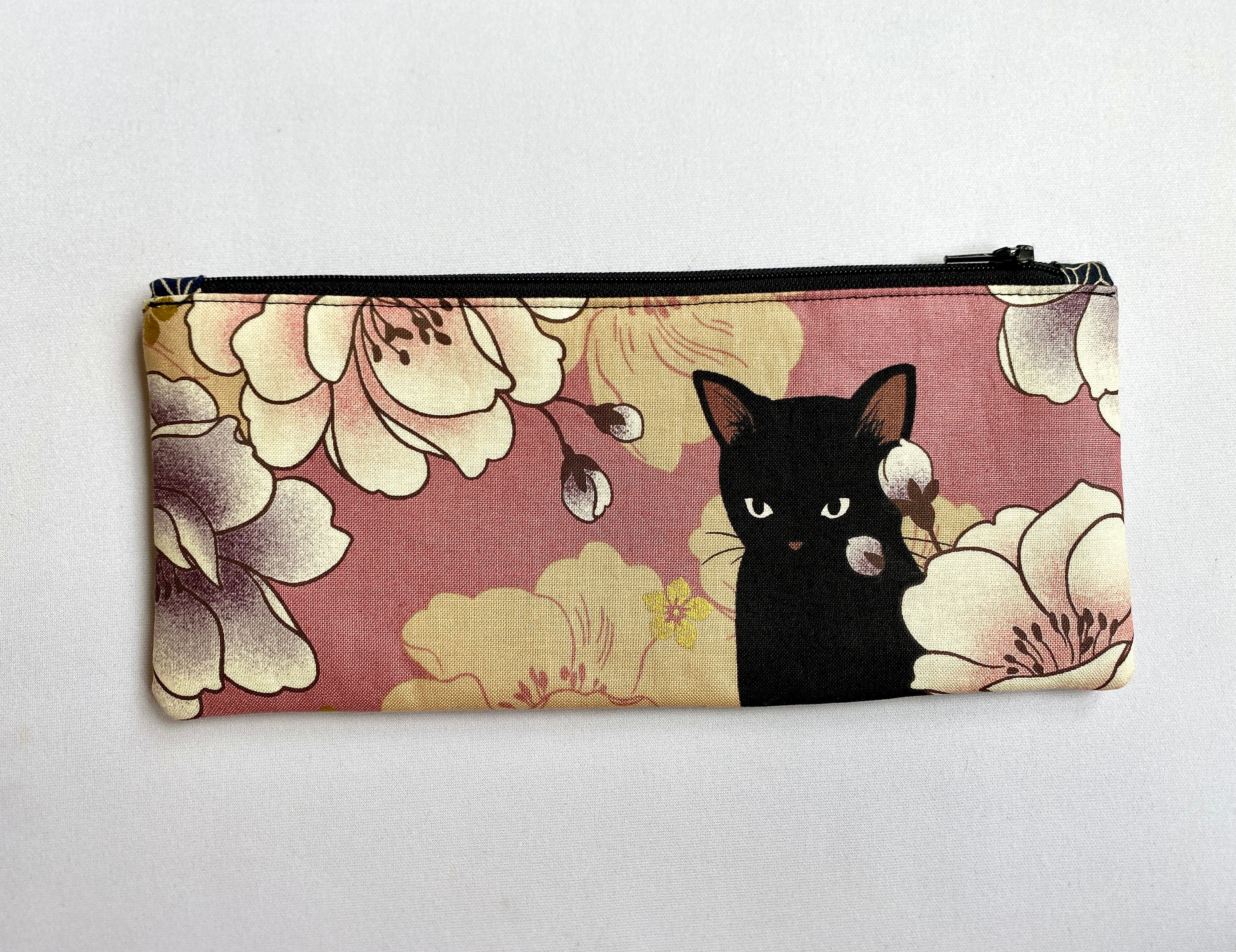 OUZPGAQ Cute Cat Pencil Case Slim Pink Triangle Pen Bag Kawaii Kitten Makeup Bag Pencil Pouch Small Cosmetics Bag Box Gadget Stationary Bag Gift for