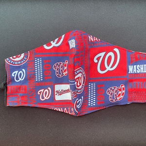 Washington Nationals MLB fabric Face Mask, PM2.5 filter included, 100% Cotton Handmade in USA, Olson Style, adult s-xl, kid sizes