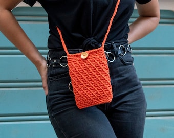 Crochet Cell Phone Purse Orange Crochet Mini Bag Women's girl's purse crossbody bag