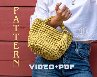 Crochet Bag Pattern, Crochet Handbag Pattern, Purse Pattern,Small Bag Pattern, Top handle bag pattern, Crochet Bag Tutorial, Video Pattern