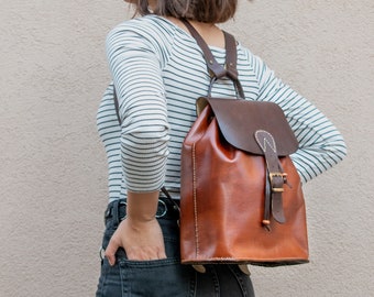 Brown Leather Backpack, women genuine leather backpack