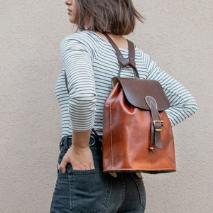 Brown Leather Backpack, women genuine leather backpack Brown