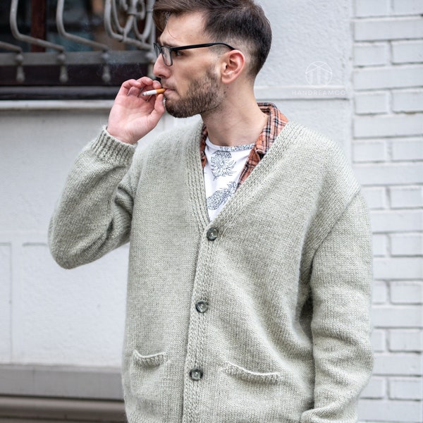 Mens Green Mohair Cardigan Etsy