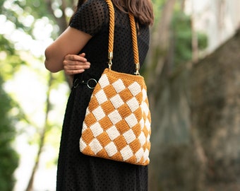 Crochet Bag, Crochet shoulder bag, crochet checkered bag, Bag Crochet, Crossbody Bag
