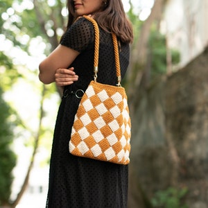 Crochet Bag, Crochet shoulder bag, crochet checkered bag, Bag Crochet, Crossbody Bag image 1