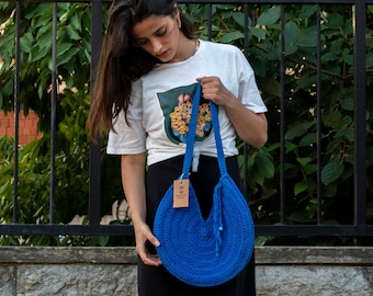 Crochet Bag Women's Navy Round Bag Shoulder Royal Blue Bag