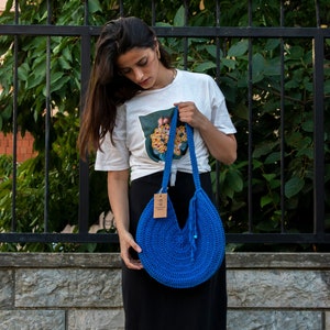 Crochet Bag Women&#39;s Navy Round Bag Shoulder Royal Blue Bag