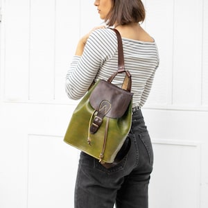 Mini Backpack, Women's Leather Backpack, Green Genuine Leather Backpack, Cute Backpack, aesthetic travel backpack