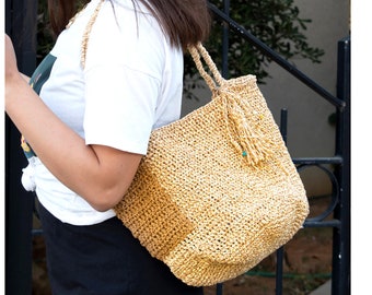 Crochet Straw Bag, Woven Bag, Women's Shoulder Bag, Knit Bag, Crochet Summer Bag