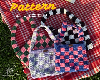 Crochet Bag Pattern, Checkered Bag Pattern, Crochet Bag tutorial, baguette bag pattern, bag pattern idea, beginner pattern,how to make