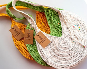 Crochet Bag Pattern Round Bag Pattern White Yellow Green Tote Bag Purse Sugar white Women's Tutorial